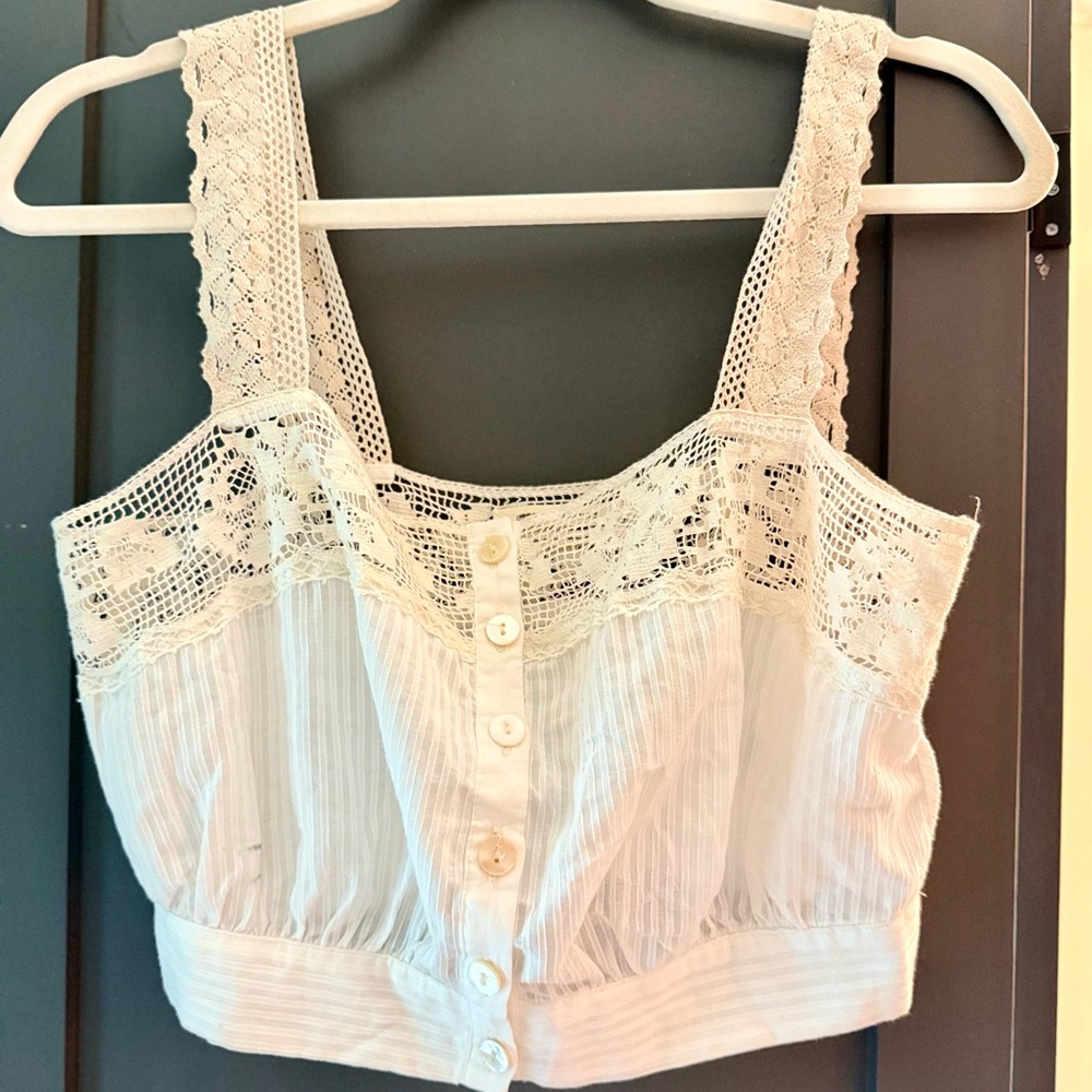 Urban Outfitters Cream Lace Button Crop Top